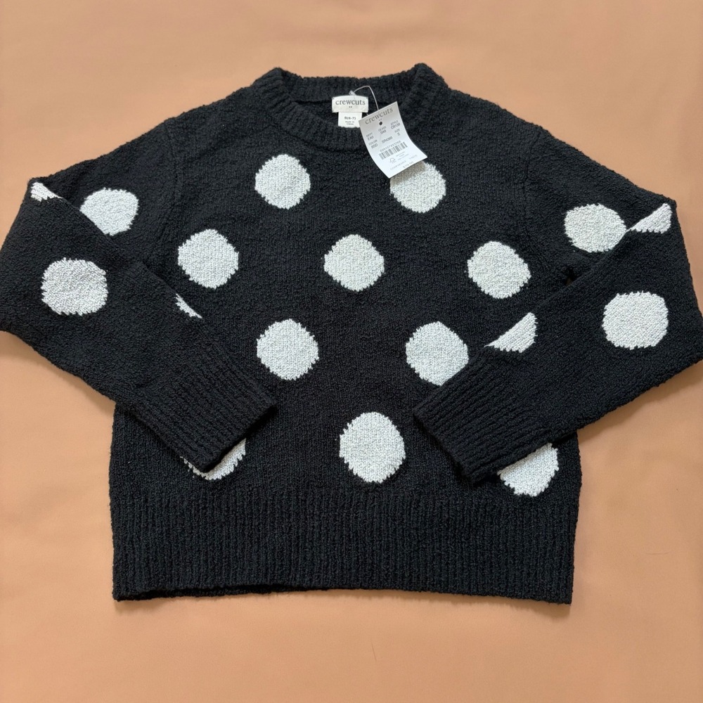 Crewcuts J.Crew Girls Black Polka Dot Silver Sparkle Sweater CB139 Small 6-7 NEW